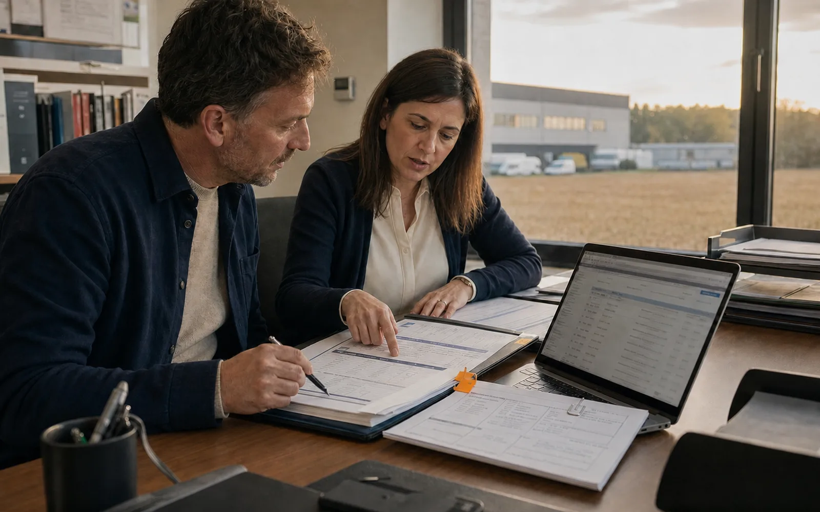Un commerciale e una collega del back office controllano un’offerta quasi completa, con un solo punto ancora aperto evidenziato.